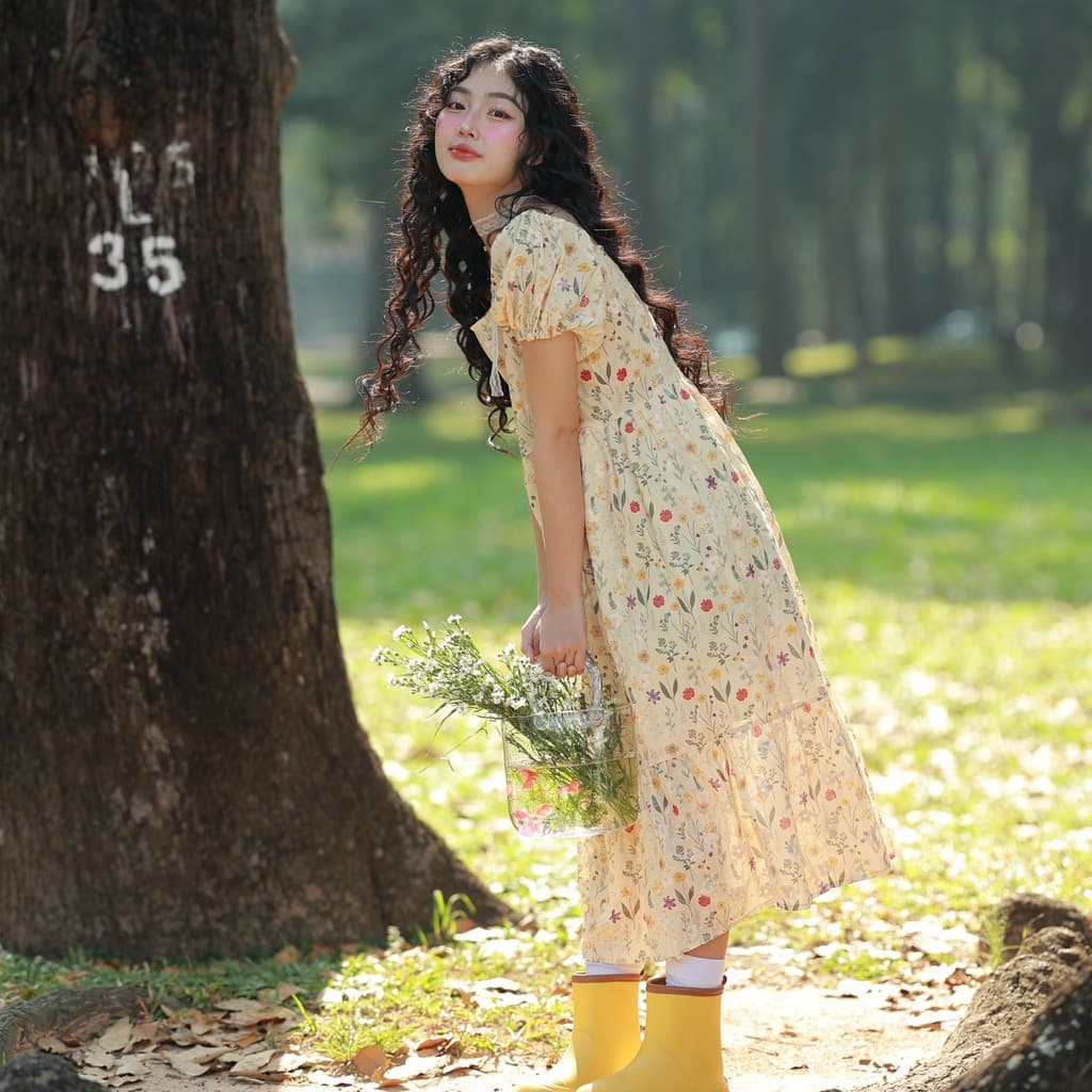 FLORIST Assembly Vintage Floral Puff Sleeve Babydoll Dress