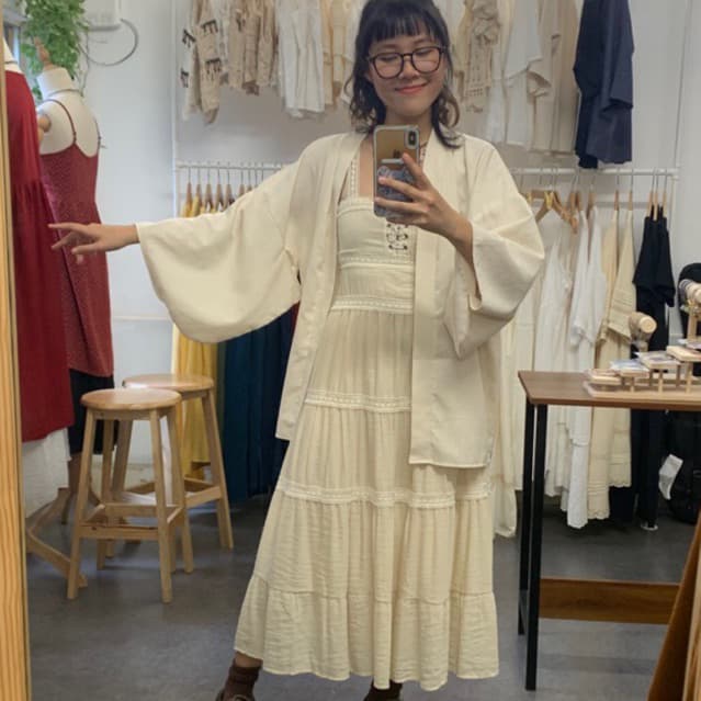 Cardigan/ Haori/ Linen Kimono with Loose Sleeve Japanese Assembly Vintage Autumn Winter