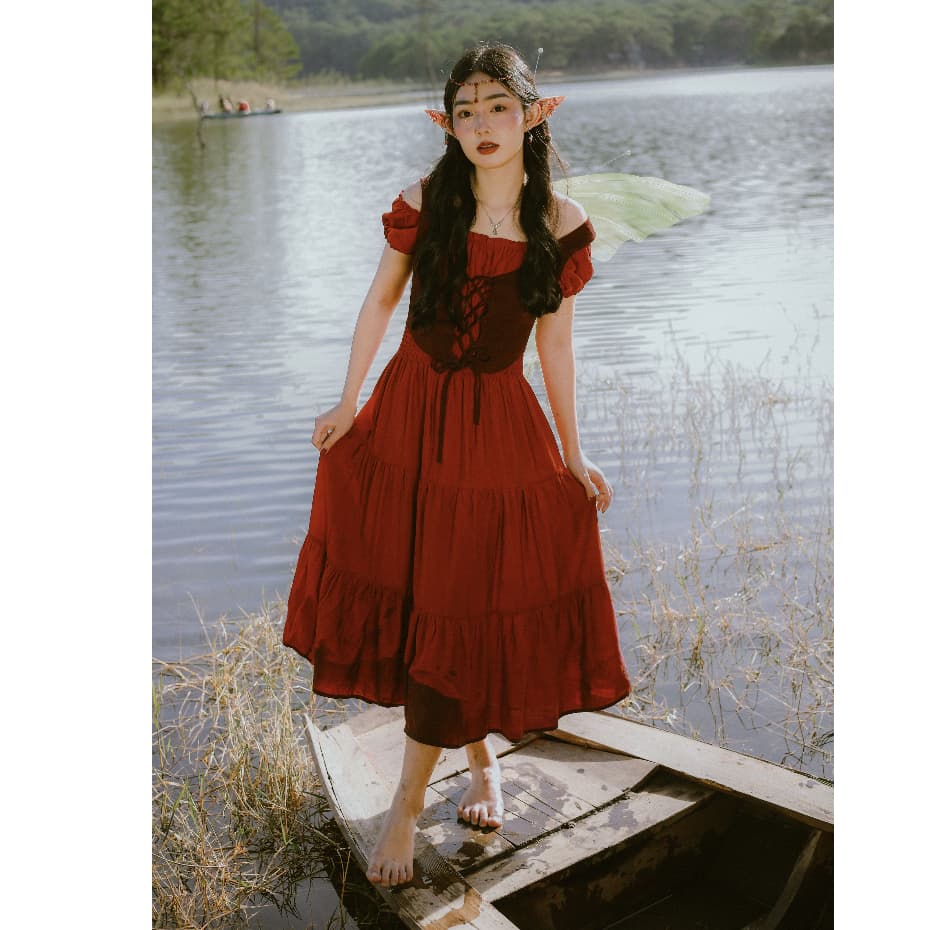 Vintage French Style Wide Flare Lady Cottagecore Dress Pretty/Cool Bigs Size