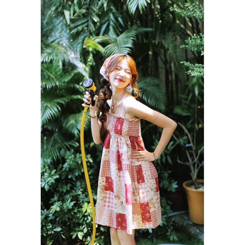 Babydoll Elastic Waist Dress in Cute Patchwork Pattern Fabric 2024