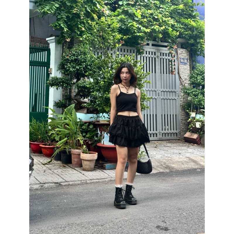 Cute White/Black Cotton Pleated Coquette/Vintage/Retro Short Skirt