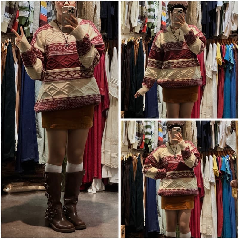 Merry Christmas Oversize Vintage Rope/Brocade Sweater