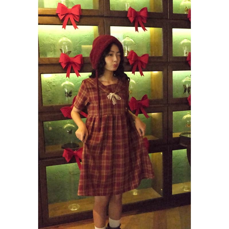 SAILOR Collar Red Checkered Dress Brightly Cool and Fun Summer Dress