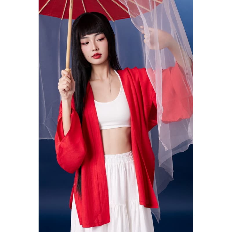 Kimono/ Haori Maternity Sleeve/ Loose Japanese Silk Fabric Red/ Cream A222M/ A222N